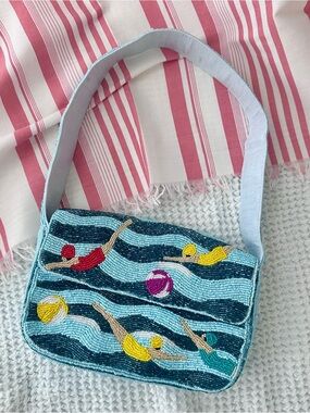 Viral Beaded Swimmers Shoulder Baguette Bag Clutch Purse Retro Look